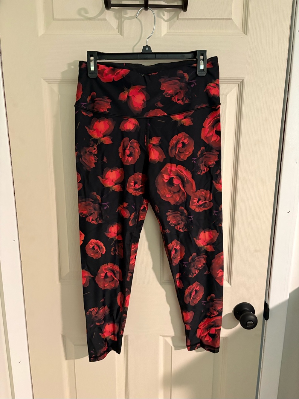 Victoria Sport Black Leggings with Red Floral Print